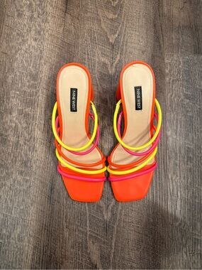 Nine West Orange Slide Sandals with Pink and Yellow Straps